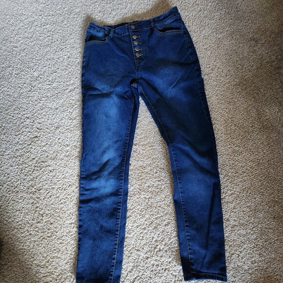 Womens/Juniors Button Down Jeans Petite Dark Wash Large - Picture 3 of 4